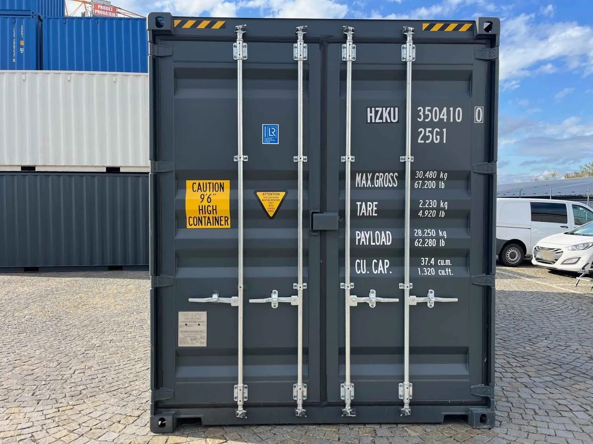 20 fots high cube container antracitgrå porte données