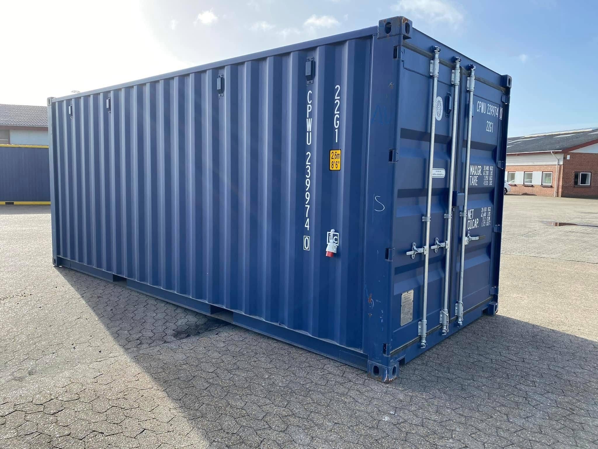 20 fots isolerad container blå 3/4 vinkel