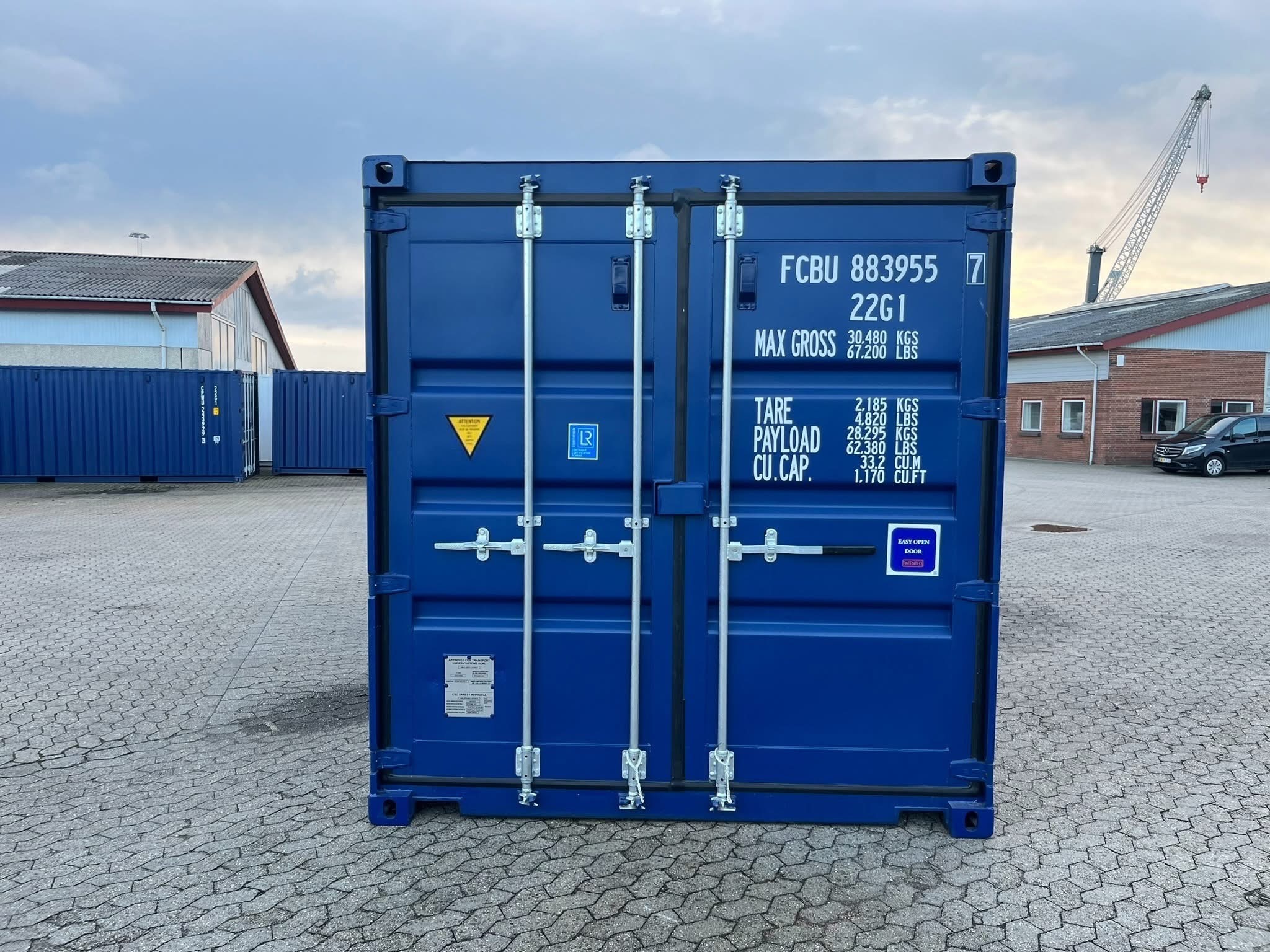 20 fots isolerad container blå marine porte facade