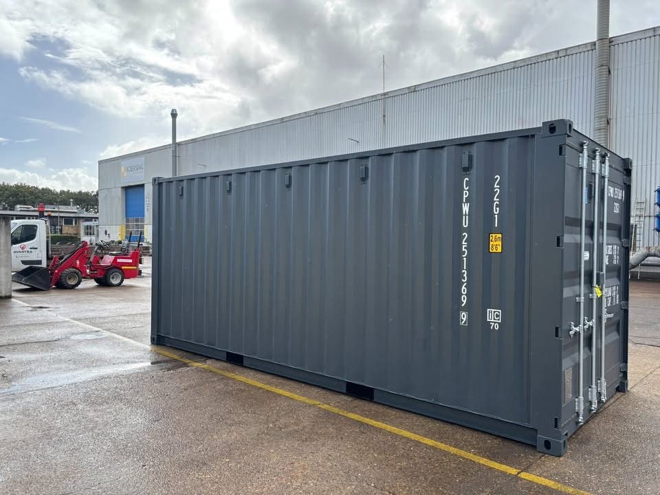 20 fots isolerad container antracitgrå vue latérale