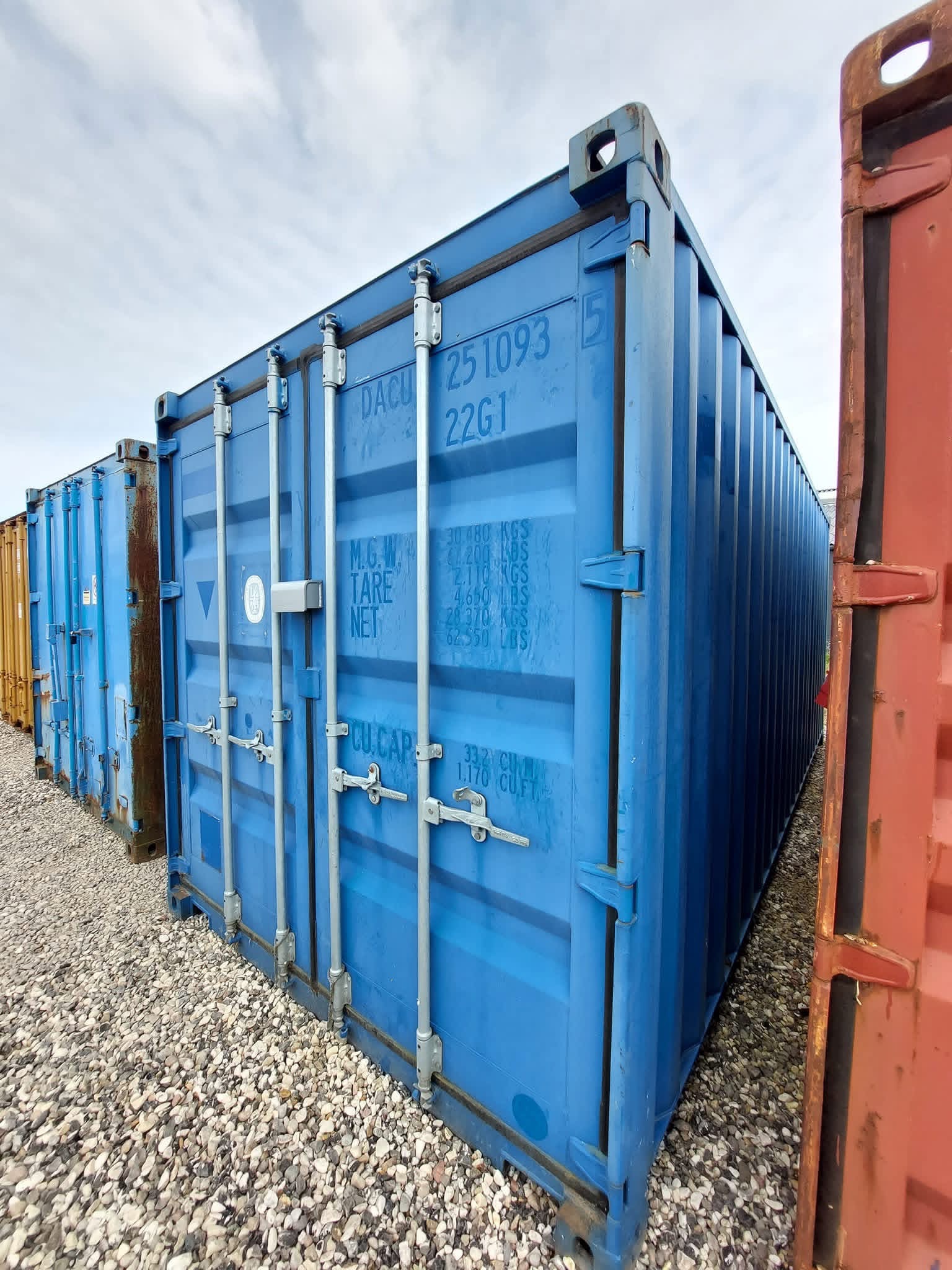 20 fots blå isolerad container sida visning