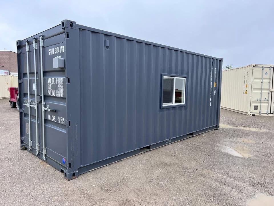 20 fots mørkegrå kontorcontainer 3/4