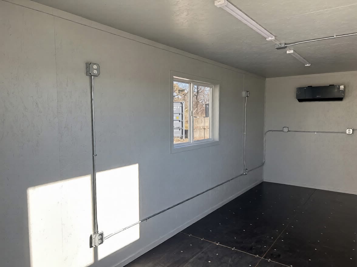 20 fots grå kontorcontainer intérieur stikkontakter