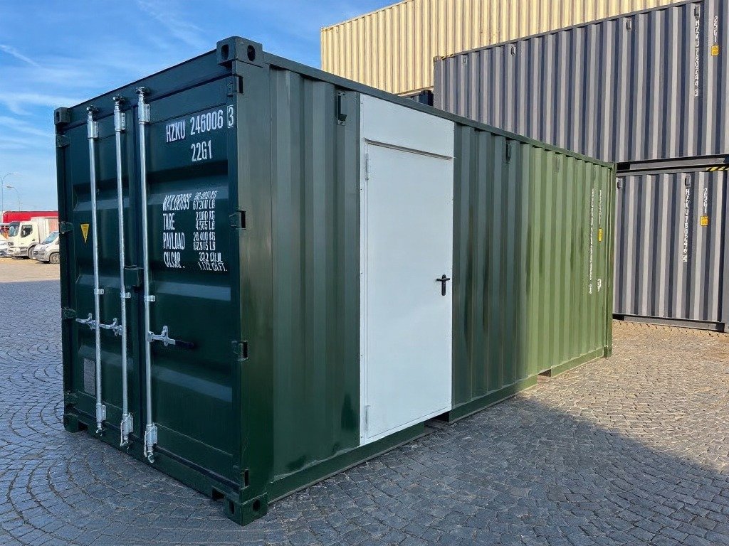 20-fods søcontainer med persondør – Grøn