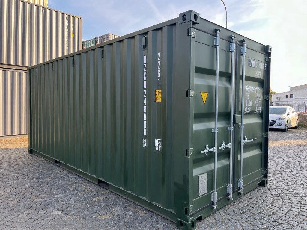20-fods søcontainer med persondør – Grøn